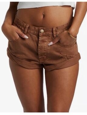 Billabong Get Low Rolled Hem Distressed Button Fly Denim Shorts Size 25
